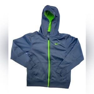 Nike Gray Fleece Therma Fit Neon Green Zipper Hoodie